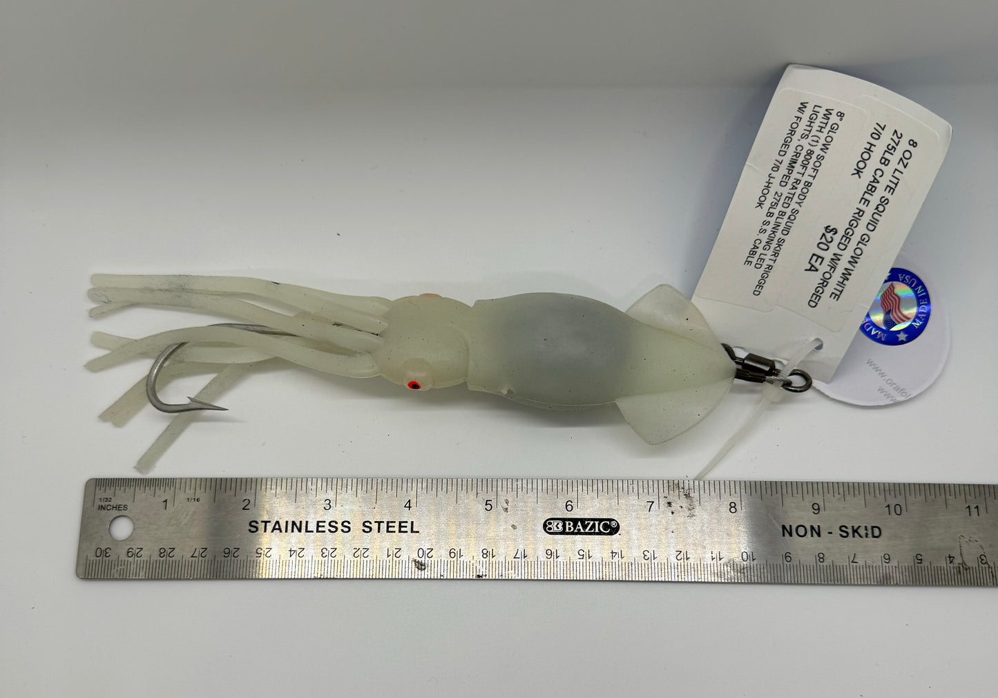 8 OZ WHITE LITE SQUID LURE