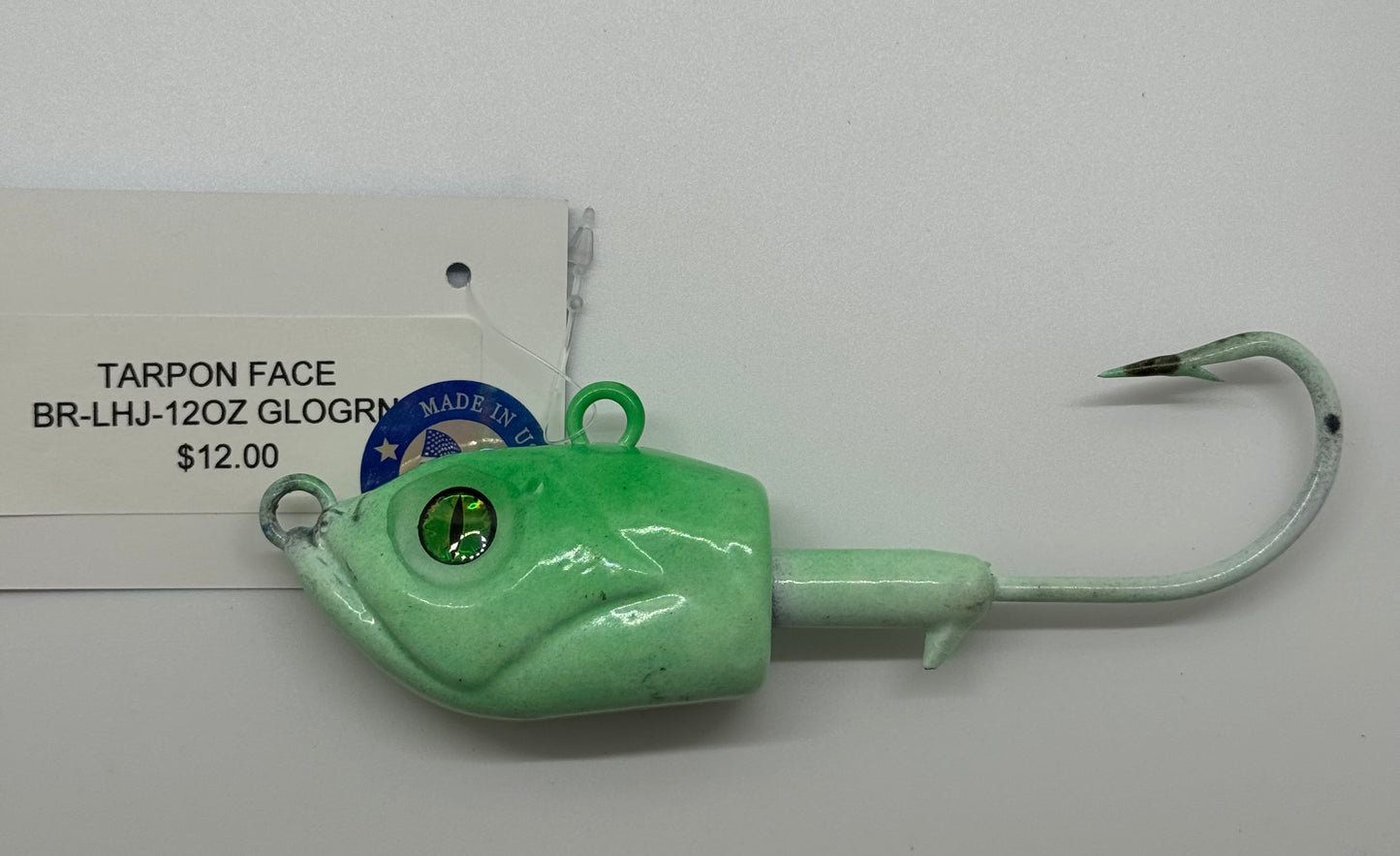 LEAD HEAD JIG/TARPON FACE 12OZ GLOW GREEN