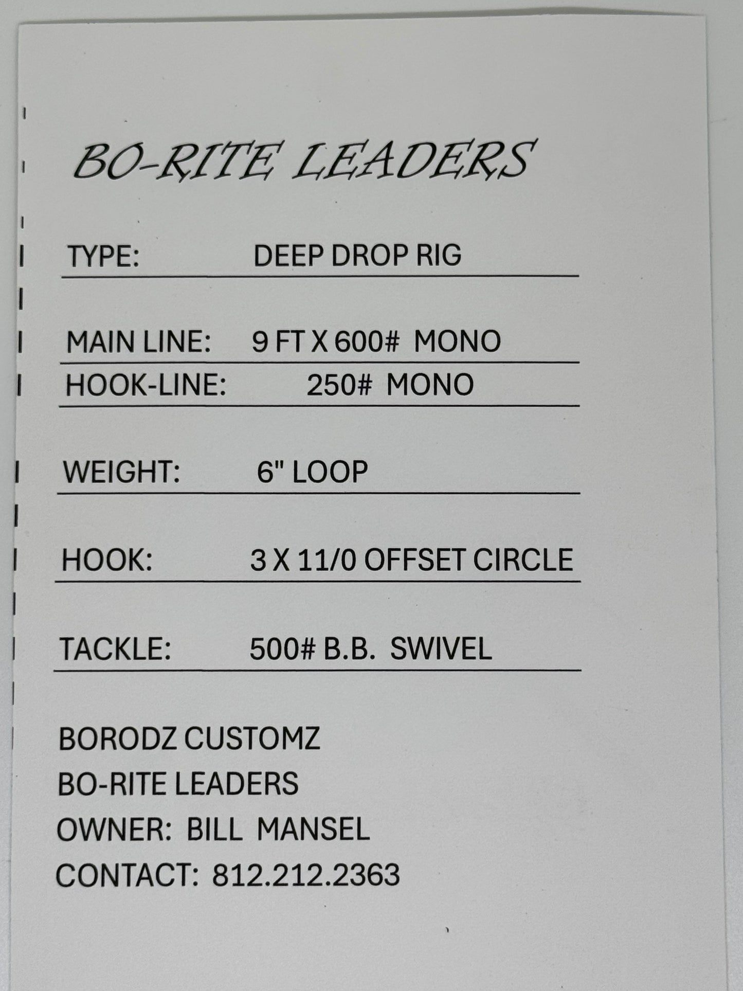 9FT DEEP DROP RIG