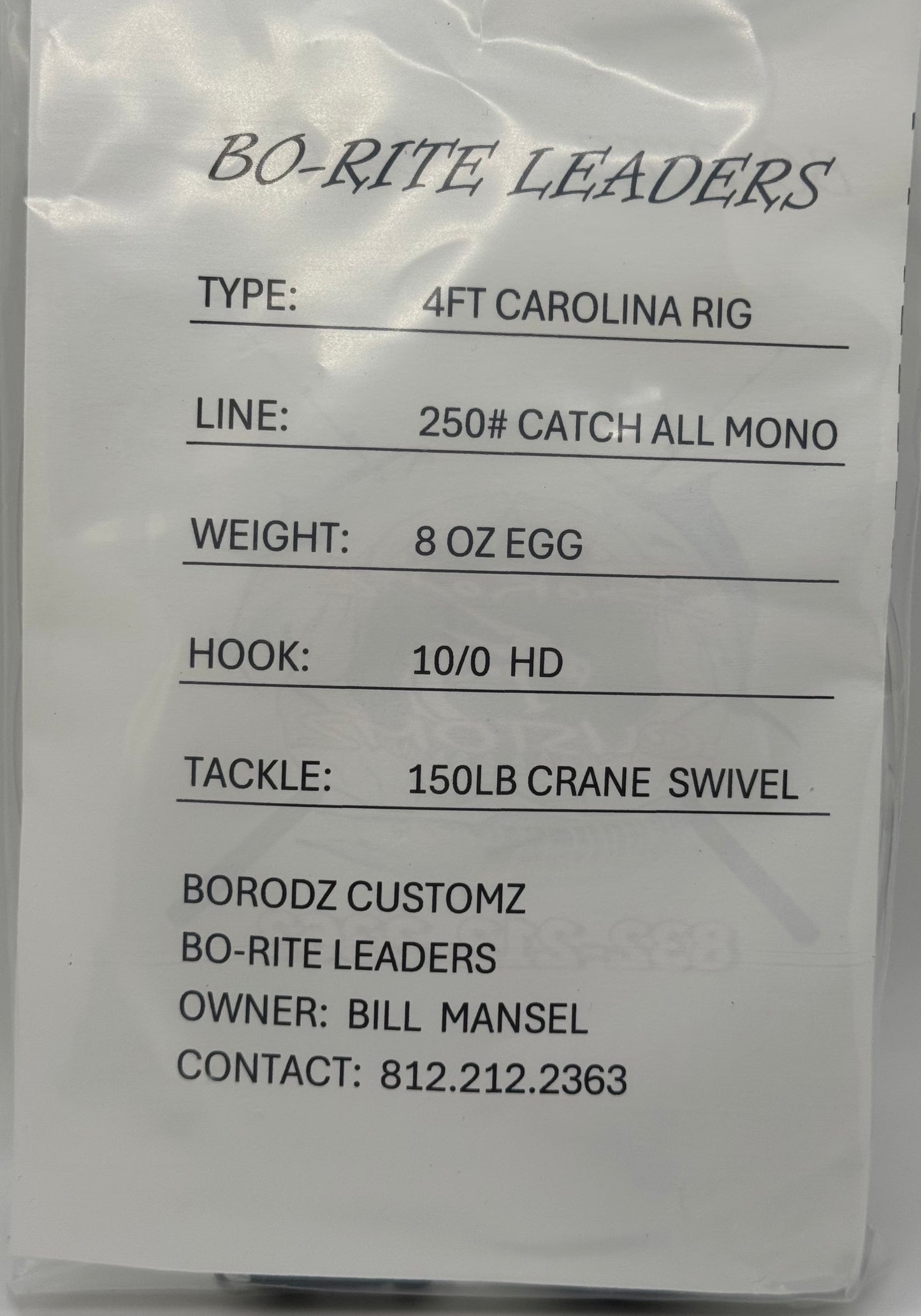 4FT CAROLINA RIG 8 Oz EGG W/ 10 HOOK