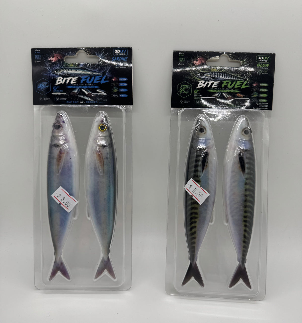 BITE FUEL 6" GLOW SARDINE OR MACKEREL 3D LIVE