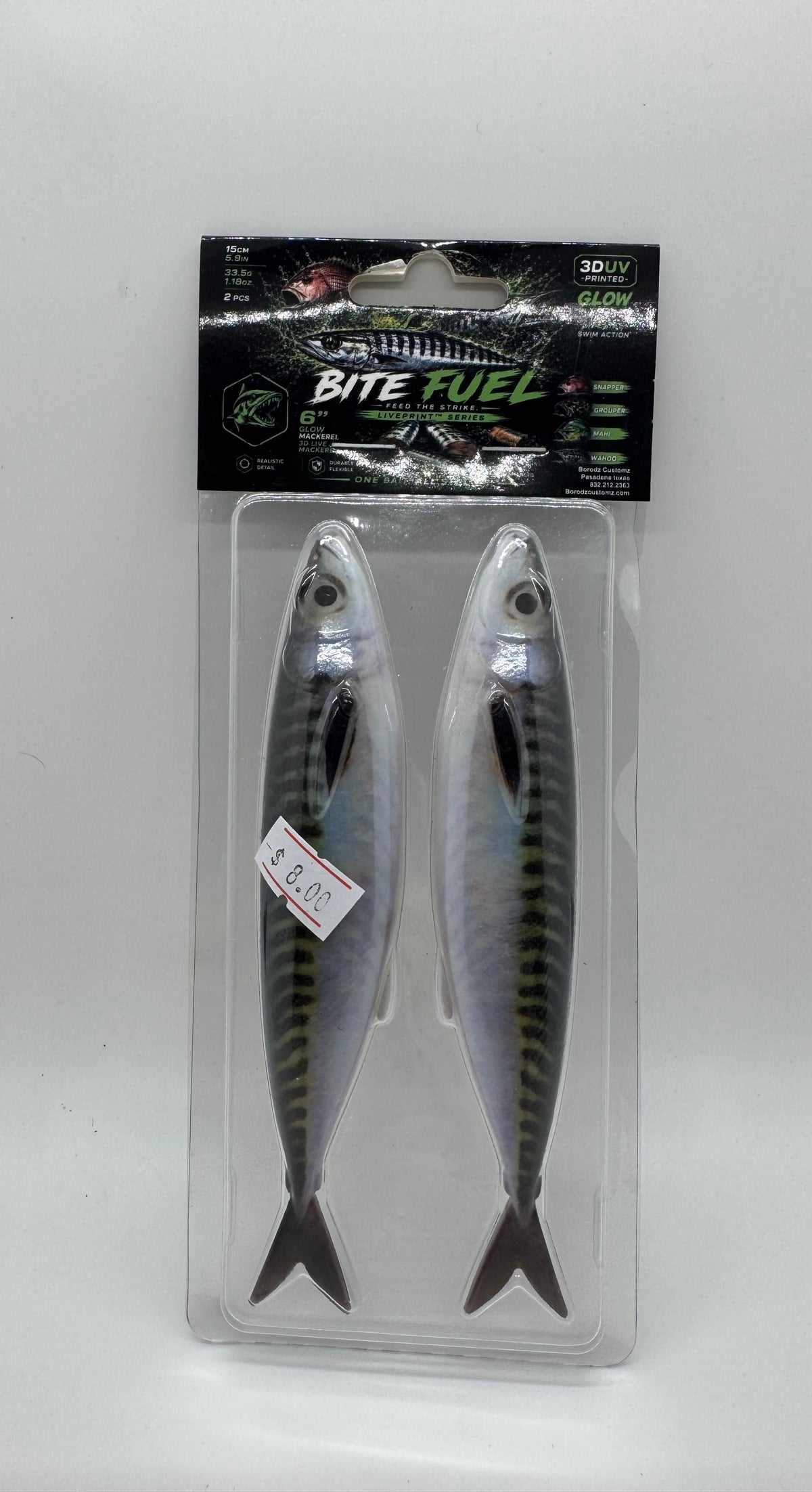 BITE FUEL 6" GLOW SARDINE OR MACKEREL 3D LIVE