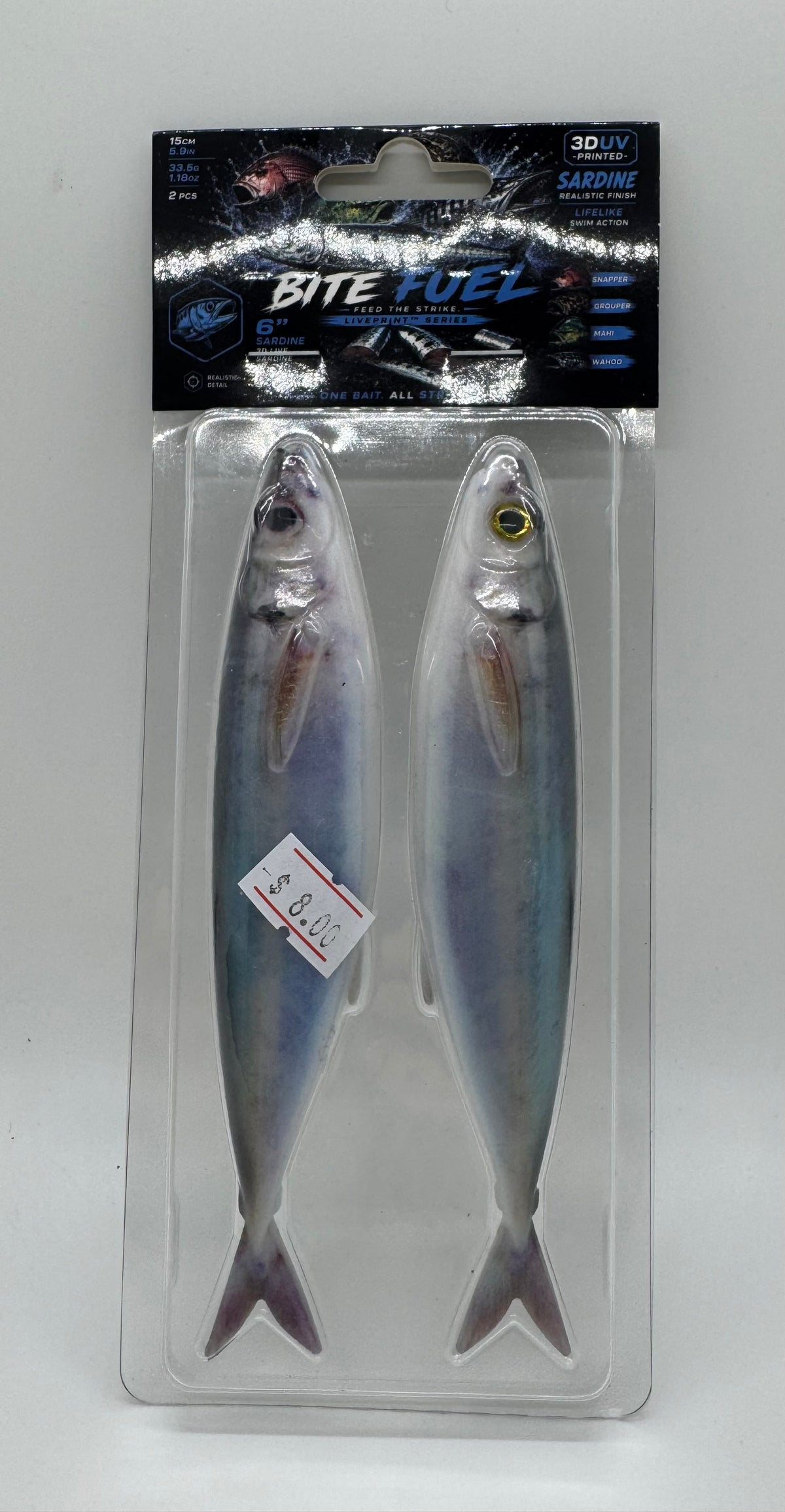 BITE FUEL 6" GLOW SARDINE OR MACKEREL 3D LIVE