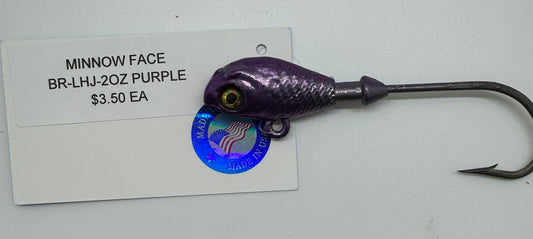 LEAD HEAD JIG/ MINNOW FACE/ 2OZ PURPLE