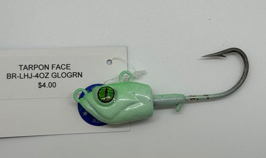 LEAD HEAD JIG/TARPON FACE 4OZ GLOW GREEN